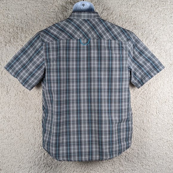 NordicTrack* Men's Short Sleeve Button Down Curved Hem Zipper Pocket Shirt~Large - Picture 2 of 13